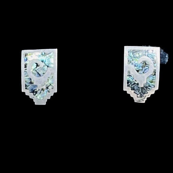 Vintage Hecho En Mexico Sterling Silver And Abalone Screw Back Earrings (5274) - Picture 2 of 6